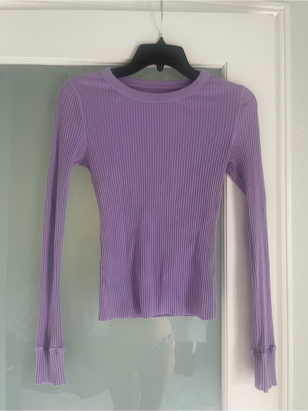 aerie Lavender Ribbed Long-Sleeve Crewneck Top